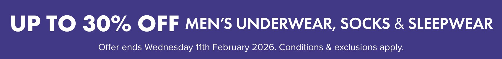 30% OFF Men&rsquo;s Underwear, Socks & Sleepwear