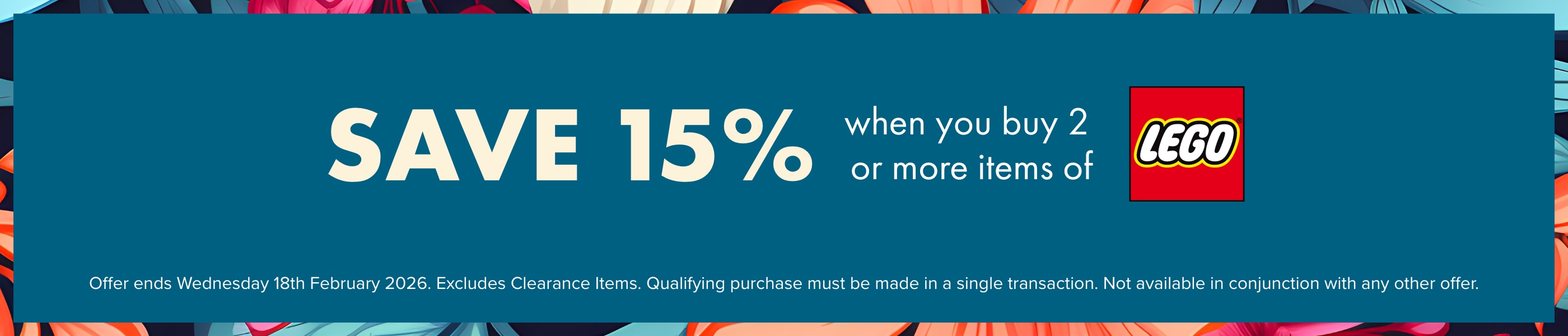Save 15% when you buy 2 or more items of LEGO&reg;