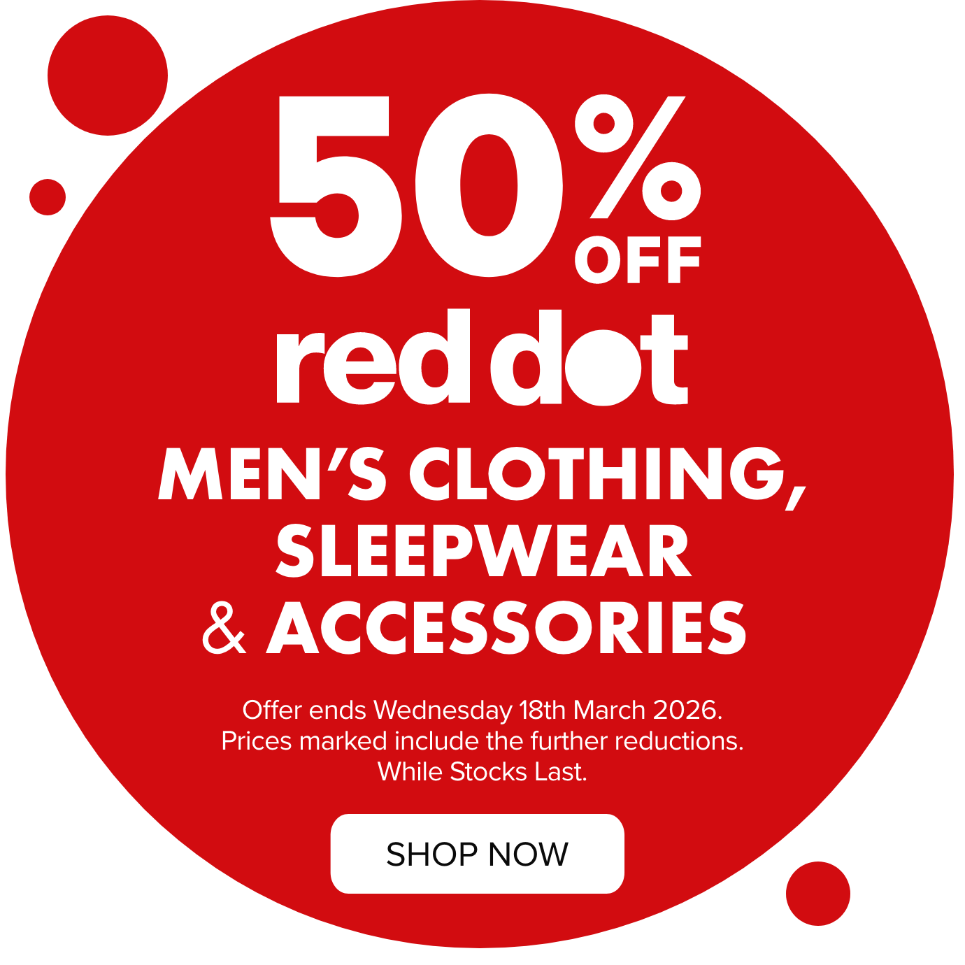 50% OFF Red Dot Men&rsquo;s Clothing, Sleepwear & Accessories