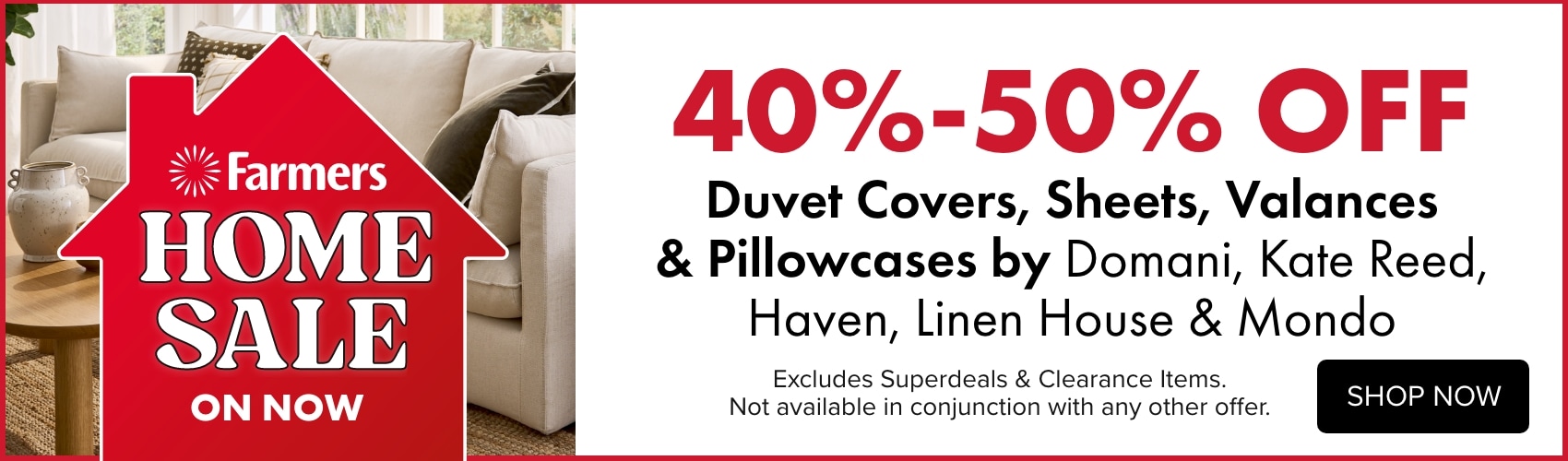 40-50% OFF Duvet Covers, Sheets, Valances & Pillowcases by Domani, Kate Reed, Haven, Linen House & Mondo