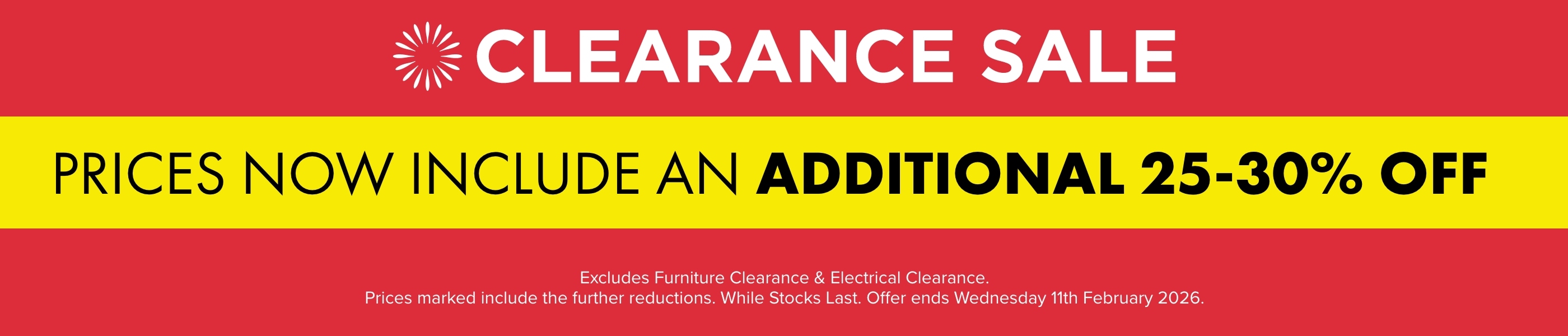 Take a Further 25-30% OFF Clearance