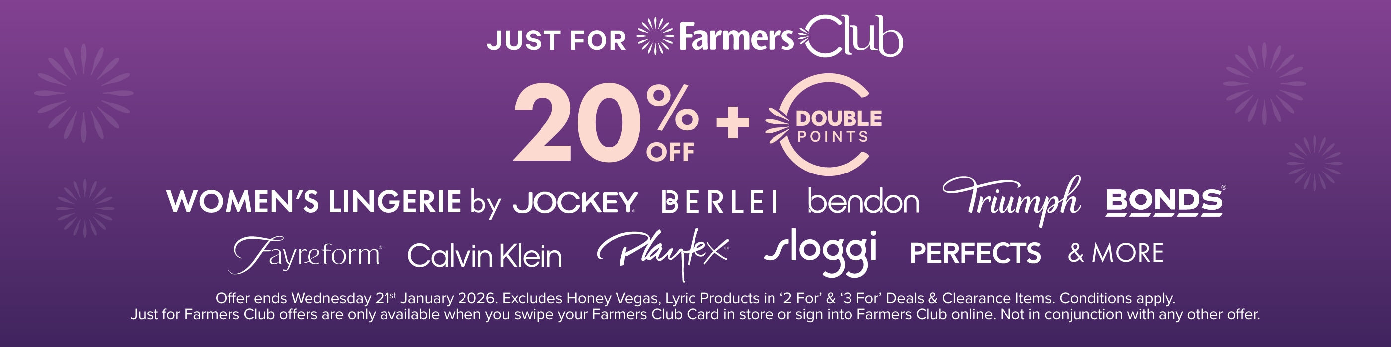 20% OFF Plus Double Points on Women's Lingerie 