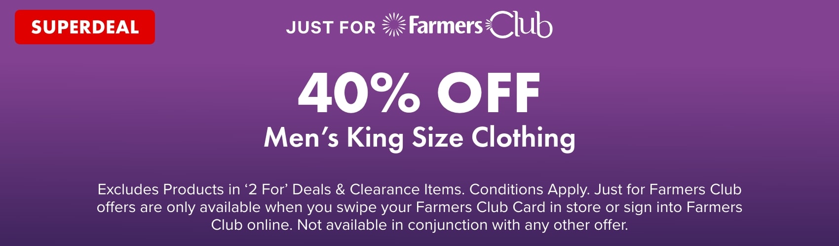 40% Off Men's King Size Clothing 
