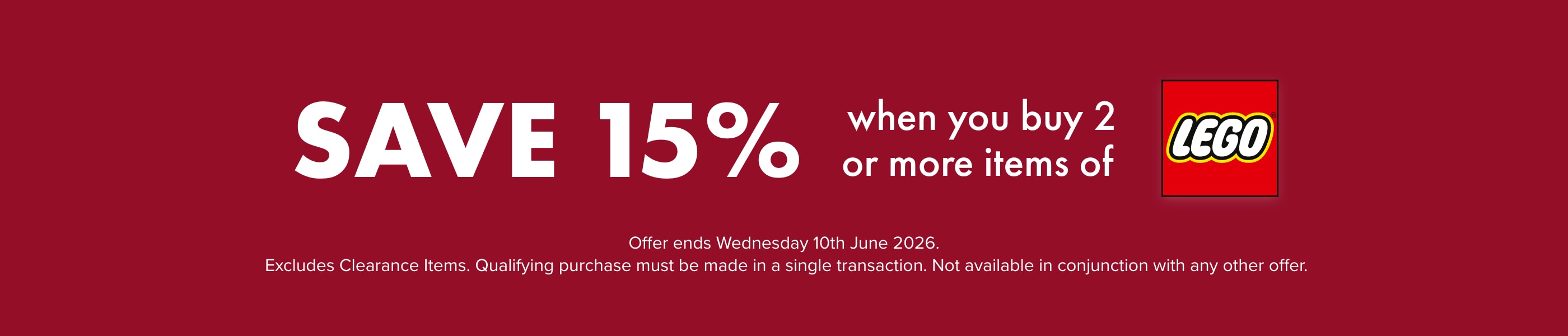 Save 15% when you buy 2 or more items of LEGO&reg;
