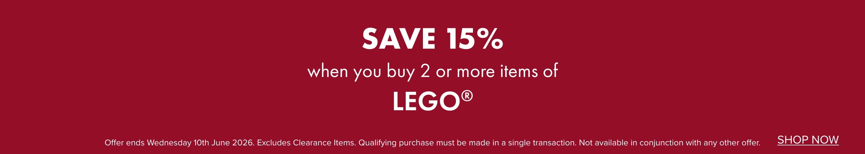 Save 15% when you buy 2 or more items of LEGO&reg;