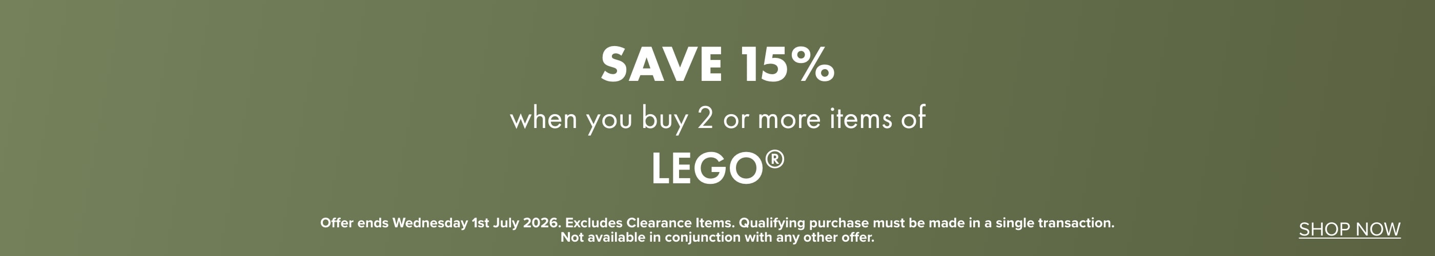 Save 15% when you buy 2 or more items of LEGO&reg;