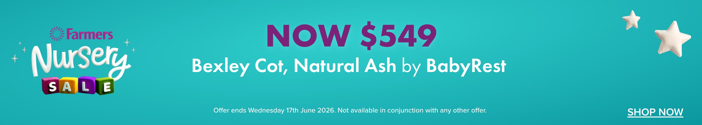 NOW $549 Bexley Cot Natural Ash by BabyRest
