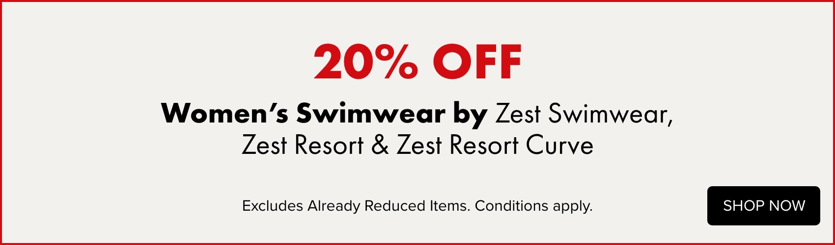 20% OFF Women's Swimwear byZest Swimwear, Zest Resort & Zest Resort Curve