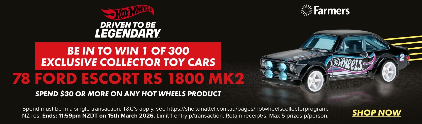 Buy $30 Worth of Hot Wheels Products and be in to Win one of 300 Collctor Toy Cars