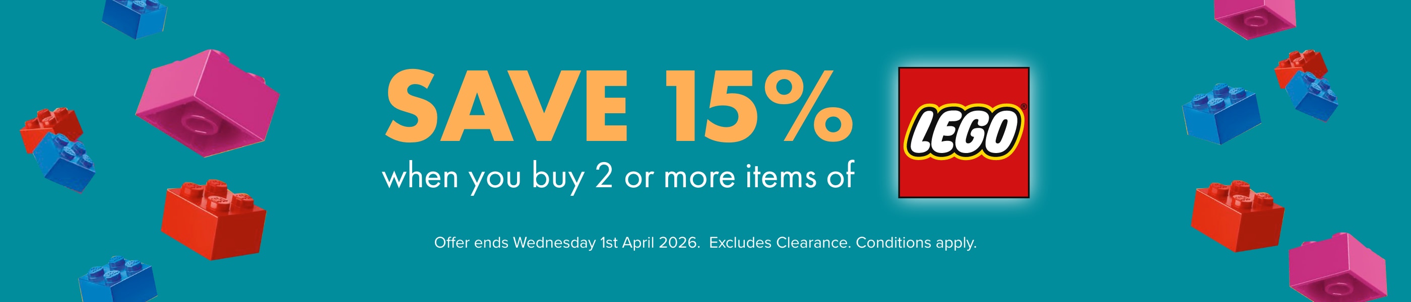 SAVE 15% when you buy 2 or more items of LEGO&reg;