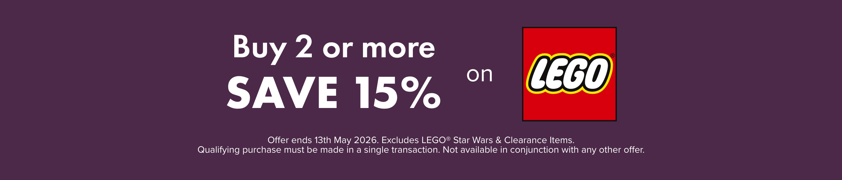 SAVE 15% WHEN YOU BUY 2 OR MORE items of LEGO&reg;