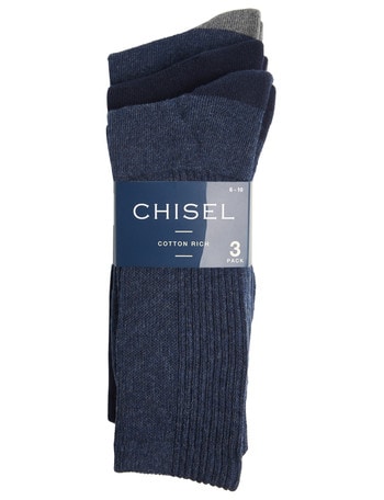 Chisel Cushioned Foot Casual Crew Sock, 3-Pack, Navy product photo
