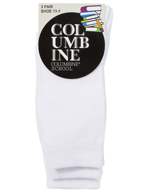 Columbine School Crew Sock, 3-Pack, White product photo