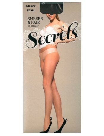 Secrets Pantyhose, 15 Denier, 4-Pack, All Black product photo