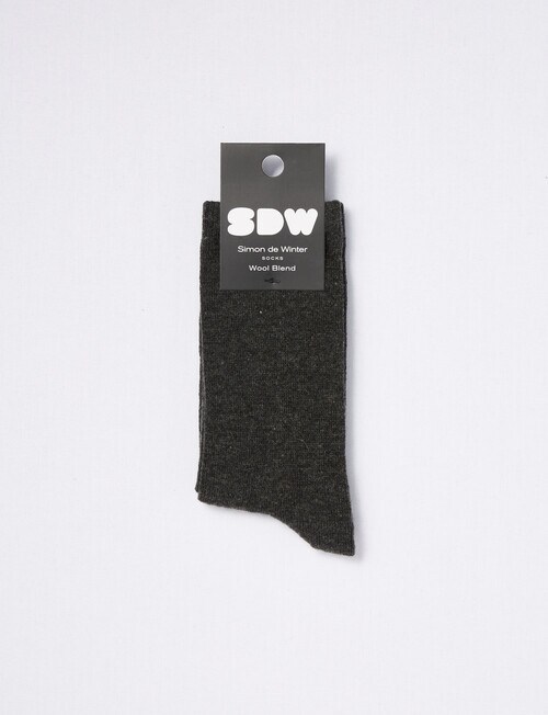 Simon De Winter Wool Crew Sock, Dark Grey Marle product photo View 02 L
