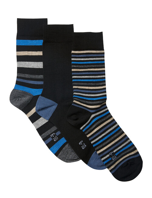Harlequin Blue and Black Stripes Dress Sock, 3-Pack product photo