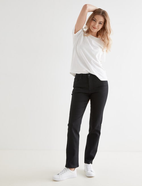 Denim Republic High Rise Straight Leg, Shorter Length Black Jeans product photo View 03 L