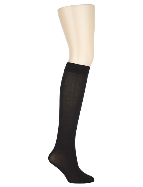 Columbine Plain Knit Superfine Merino Knee-High Sock, Black product photo View 02 L