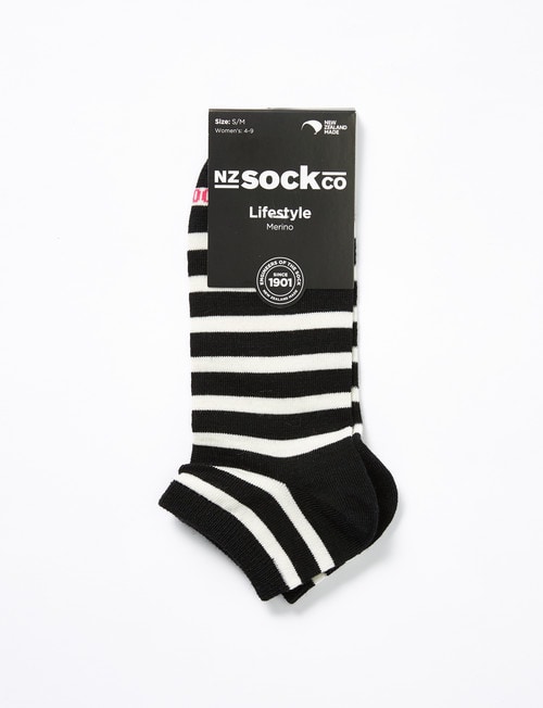NZ Sock Co. Anklet Black/Ivory Stripe product photo View 02 L