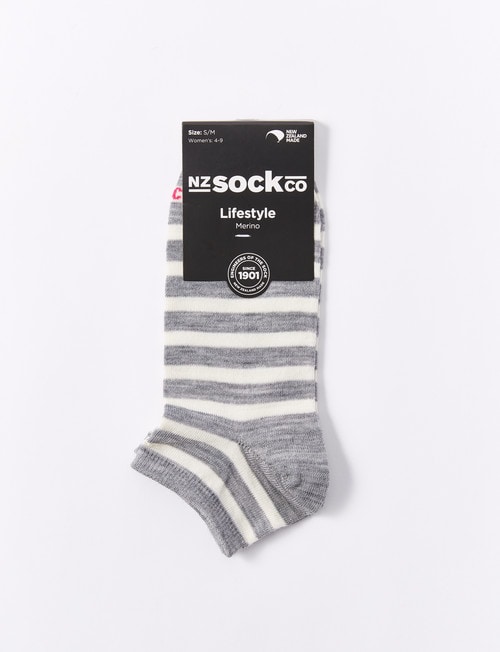 NZ Sock Co. Anklet Light Greymarle/Ivory Stripe product photo