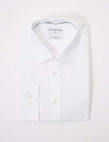 Laidlaw + Leeds Long-Sleeve Herringbone Shirt, White product photo