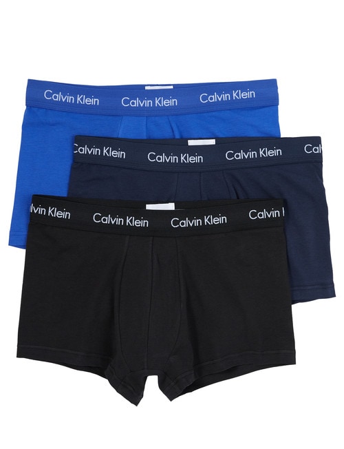 Calvin Klein Low Rise Trunk Cotton Stretch, Blue/Black, 3-Pack product photo View 04 L