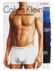 Calvin Klein Low Rise Trunk Cotton Stretch, Blue/Black, 3-Pack product photo View 04 S
