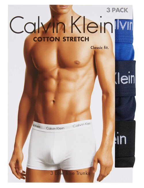 Calvin Klein Low Rise Trunk Cotton Stretch, Blue/Black, 3-Pack product photo View 04 L