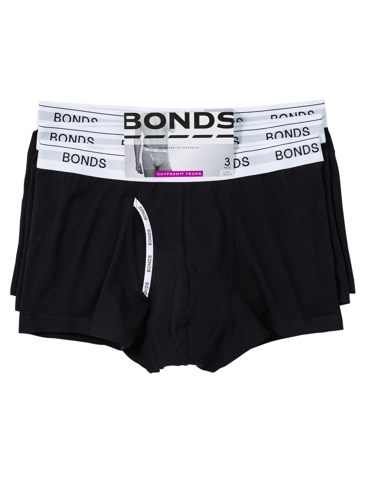Bonds Guyfront Trunk, 3-Pack, Black - Underwear