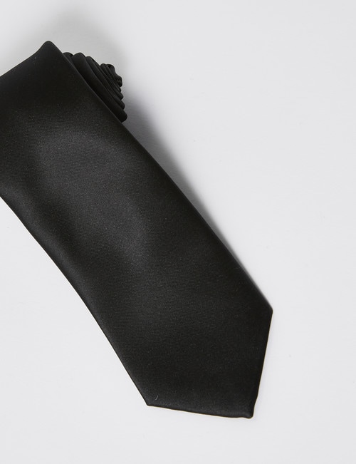 Laidlaw + Leeds Tie, Plain Satin Texture, 7cm, Black product photo View 02 L