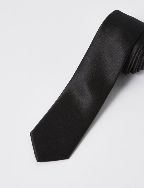 Laidlaw + Leeds Tie, Plain Satin Texture, 5cm, Black product photo View 02 L