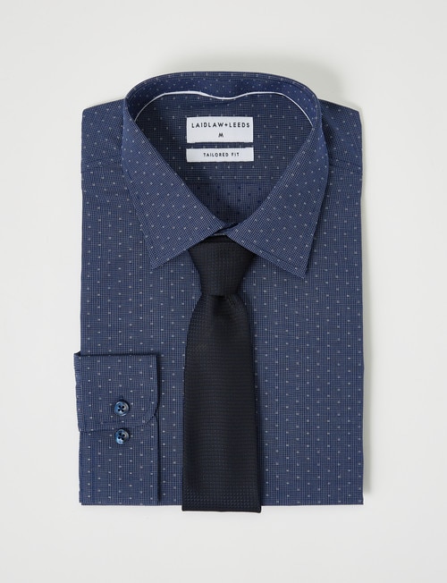 Laidlaw + Leeds Long-Sleeve Dot Print Fashion Shirt, Navy & White product photo View 02 L