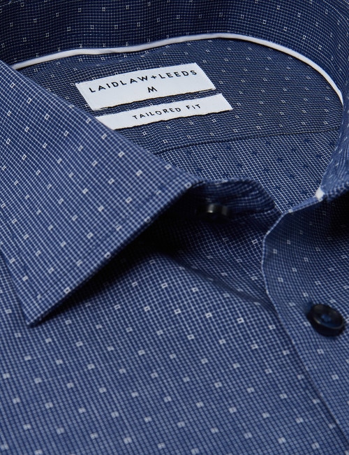 Laidlaw + Leeds Long-Sleeve Dot Print Fashion Shirt, Navy & White product photo View 03 L