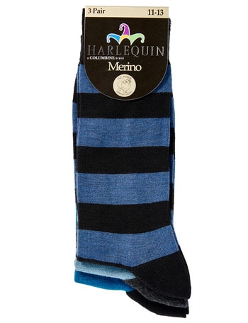 Harlequin Merino Wool Sock, 3-Pack, Blue Stripe product photo