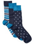 Harlequin Merino Wool Sock, 3-Pack, Anchor, Stripe & Navy product photo