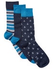 Harlequin Merino Wool Sock, 3-Pack, Anchor, Stripe & Navy product photo View 02 S