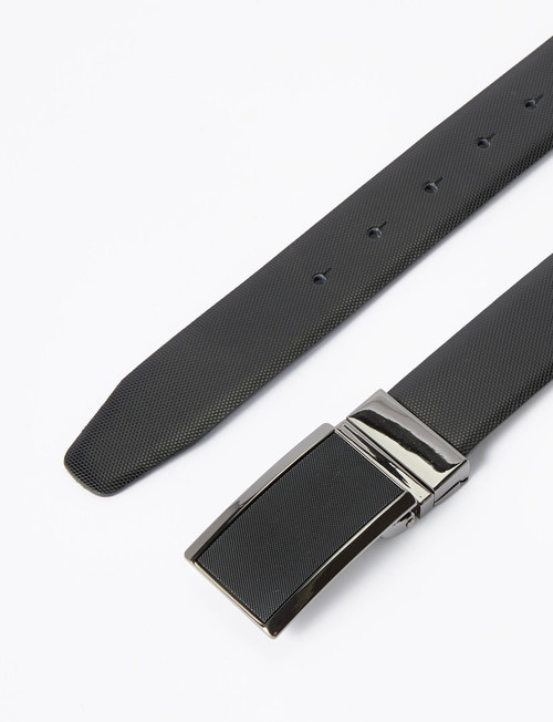 Laidlaw + Leeds Reversible Textured Box Buckle Belt, Black product photo View 03 L