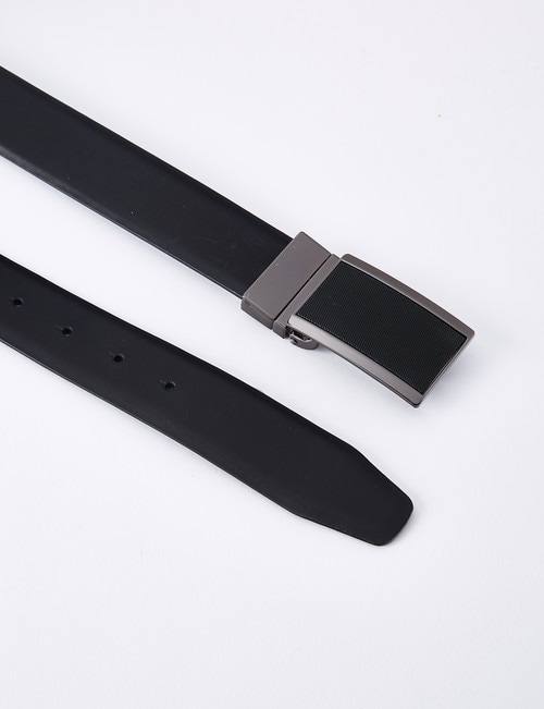 Laidlaw + Leeds Reversible Textured Box Buckle Belt, Black product photo View 04 L