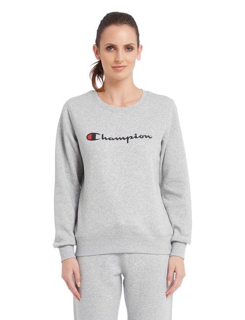 Champion Crew Neck Script Sweatshirt, Oxford Heather product photo
