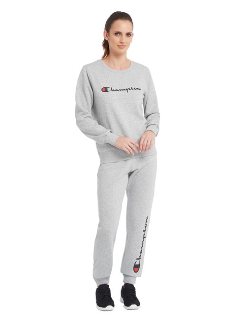 Champion Crew Neck Script Sweatshirt, Oxford Heather product photo View 03 L