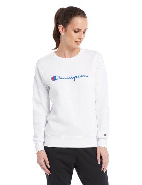 Champion Crew Neck Script Sweatshirt, White Activewear