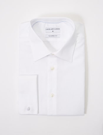 Laidlaw + Leeds Long-Sleeve Jacquard Shirt, French Cuff, White product photo