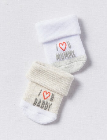 Underworks I Love Mummy & Daddy Socks, 2-Pack, Grey & White product photo