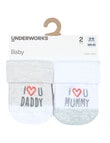 Underworks I Love Mummy & Daddy Socks, 2-Pack, Grey & White product photo View 02 S