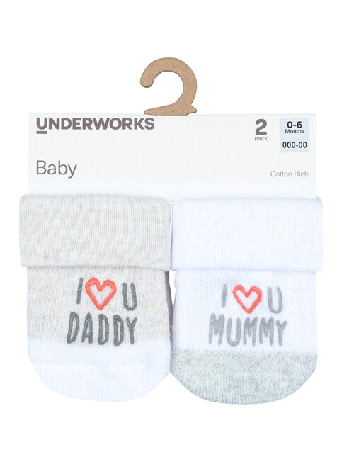 Underworks I Love Mummy & Daddy Socks, 2-Pack, Grey & White product photo View 02 L