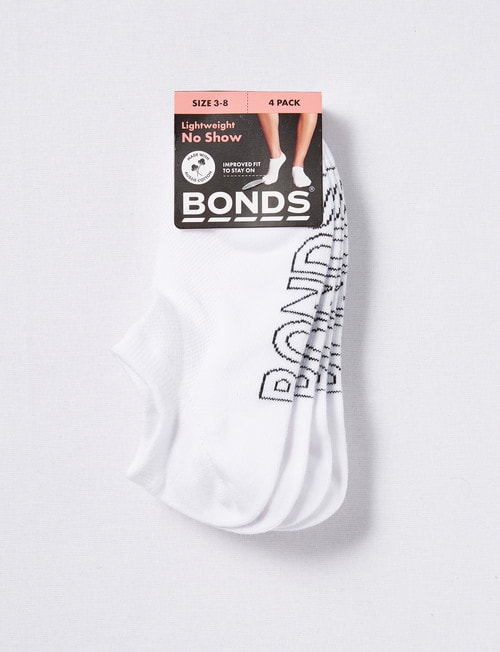 Bonds Logo Light No Show Sock, 4-Pack, White product photo View 02 L