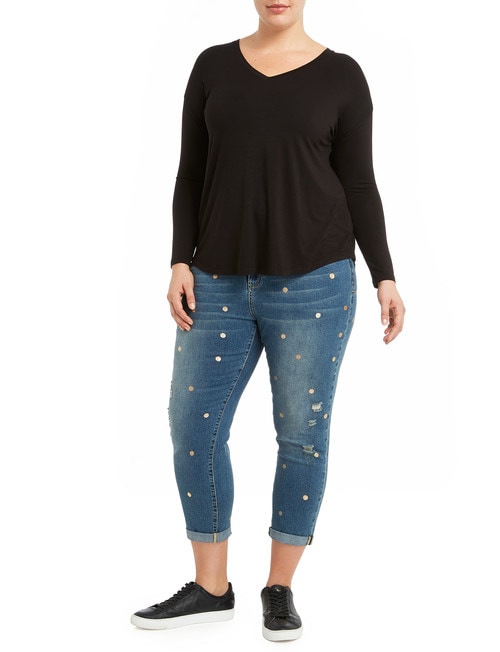 Bodycode Curve Long Sleeve Boxy T- Shirt, Black product photo View 03 L