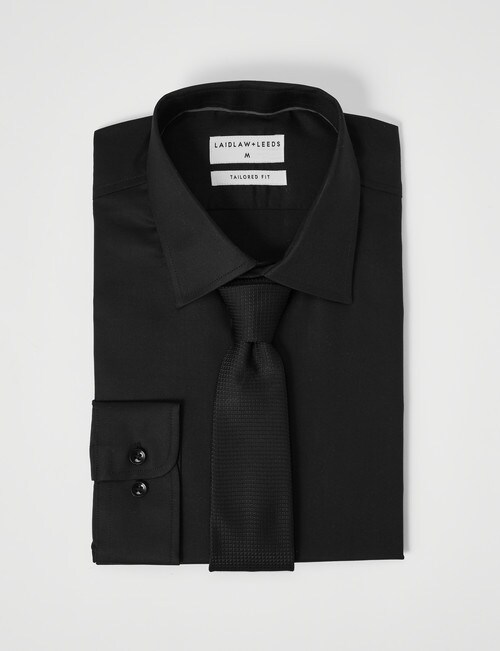 Laidlaw + Leeds Long-Sleeve Twill Shirt, Regular Cuff, Black product photo View 02 L