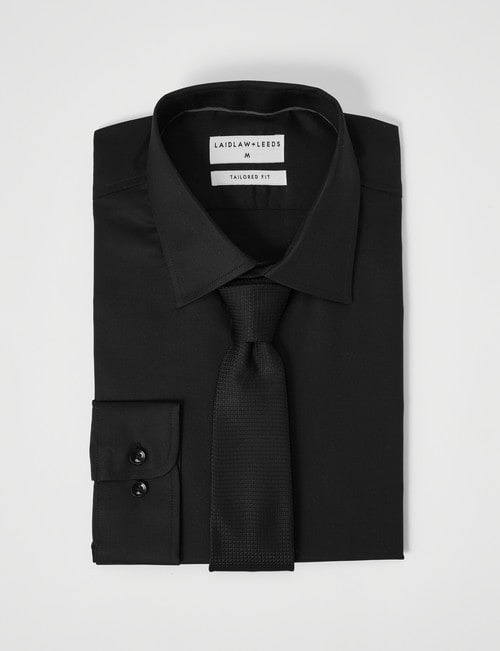 Laidlaw + Leeds Long-Sleeve Twill Shirt, Regular Cuff, Black product photo View 02 L