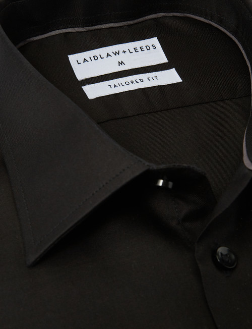 Laidlaw + Leeds Long-Sleeve Twill Shirt, Regular Cuff, Black product photo View 03 L